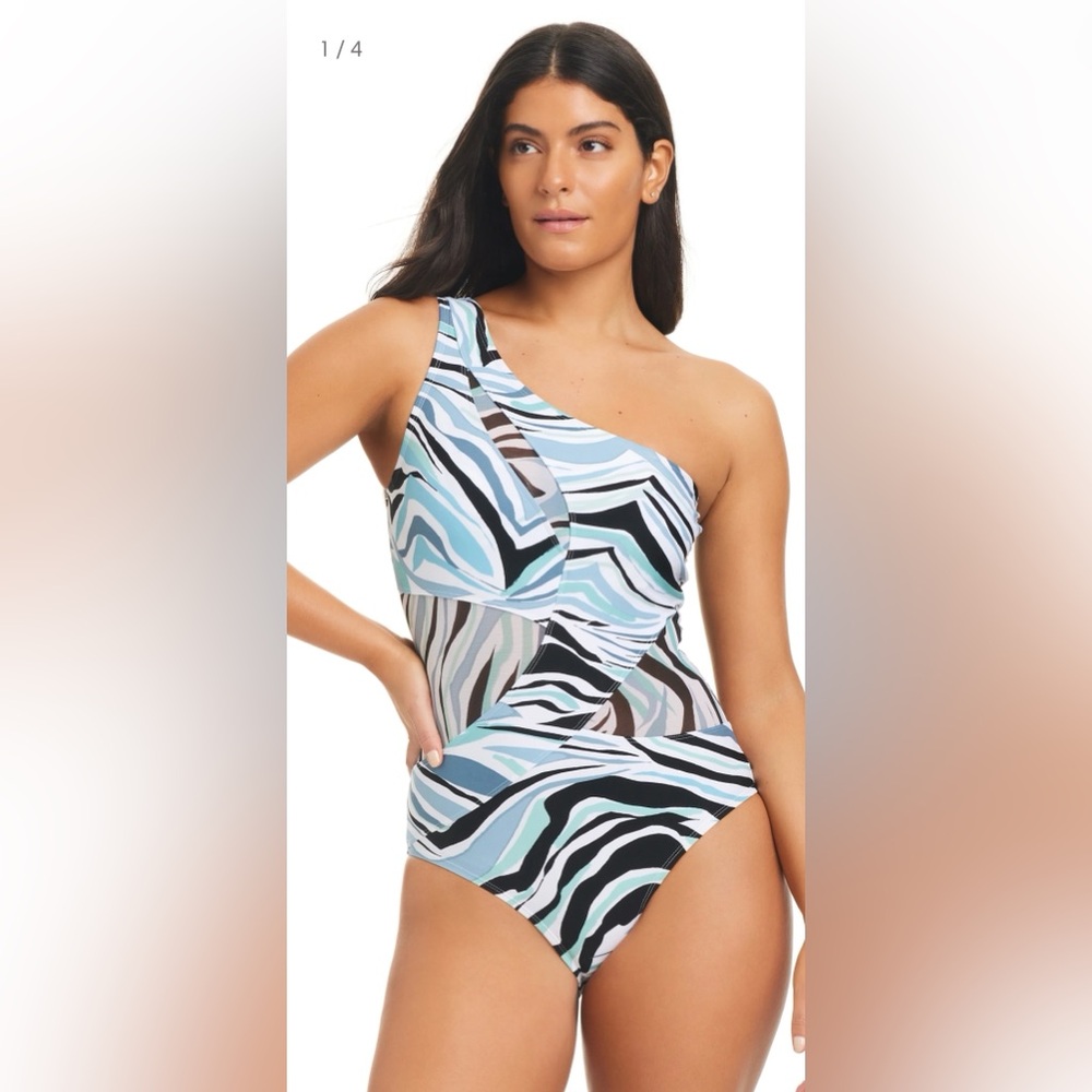 Beyond Wild Life One Shoulder Tummy Control One Piece Swimsuit Size 14